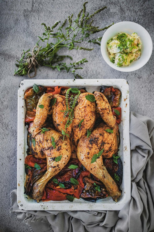 Pollo mariposa con menta y ras al hanout Granja Luisiana